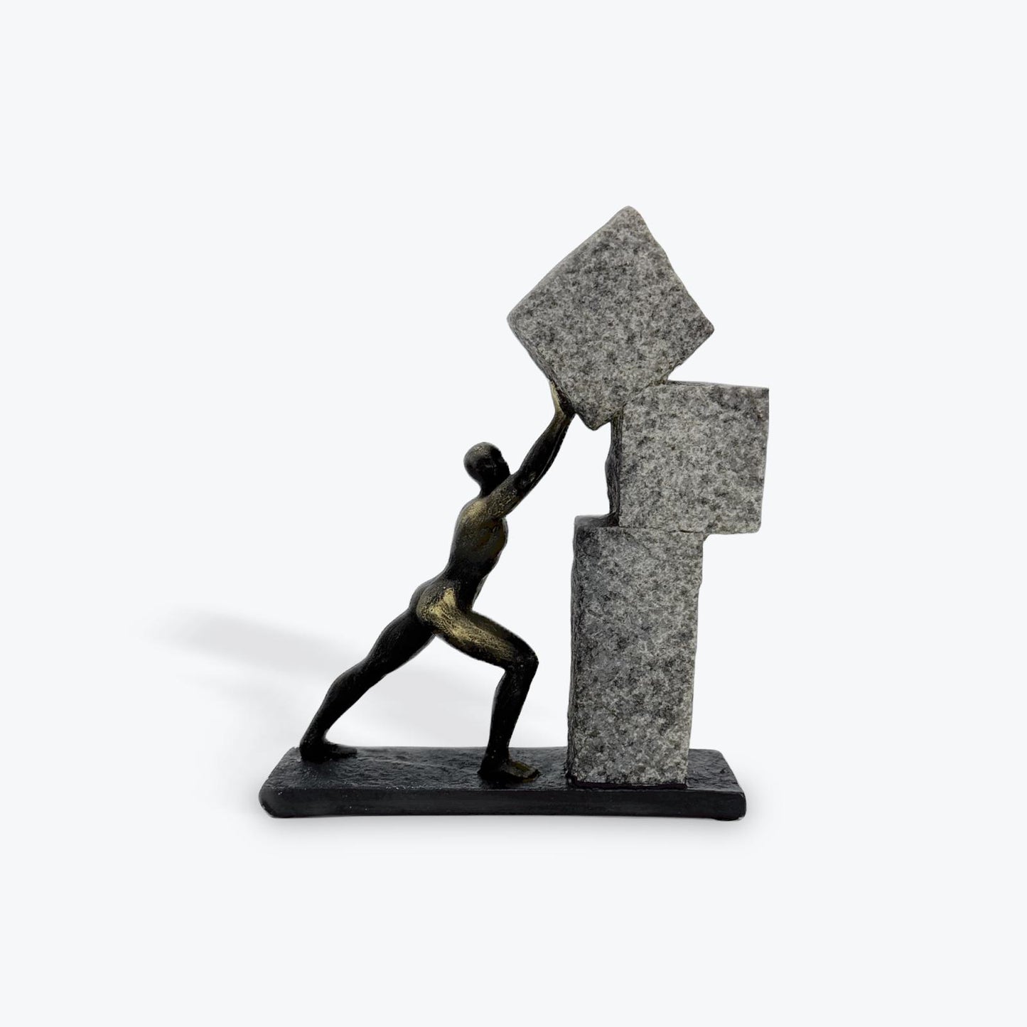 Man Lifting Stone Statue Blocks Statue, Black/Grey