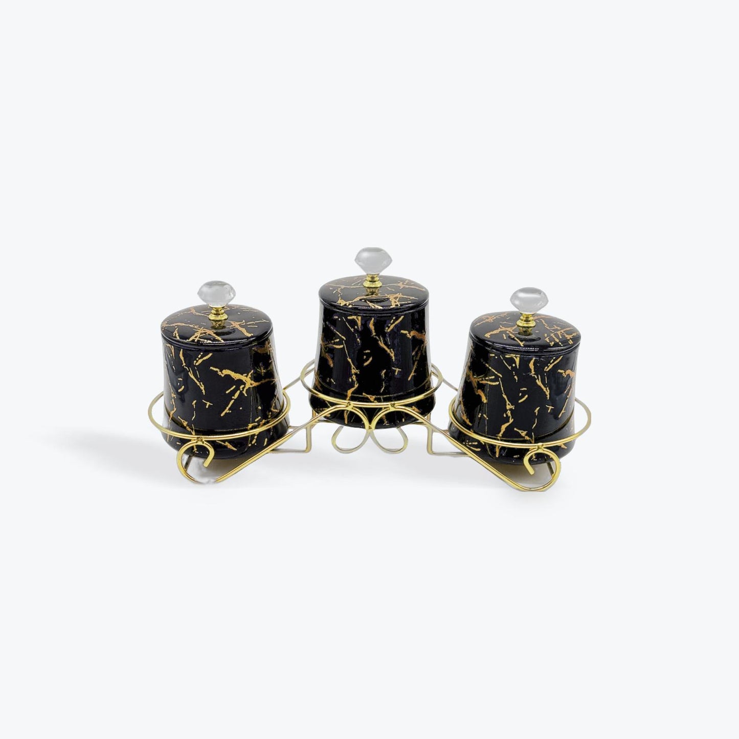 3PCS Porcelain Canister Set, Black/Gold Marble