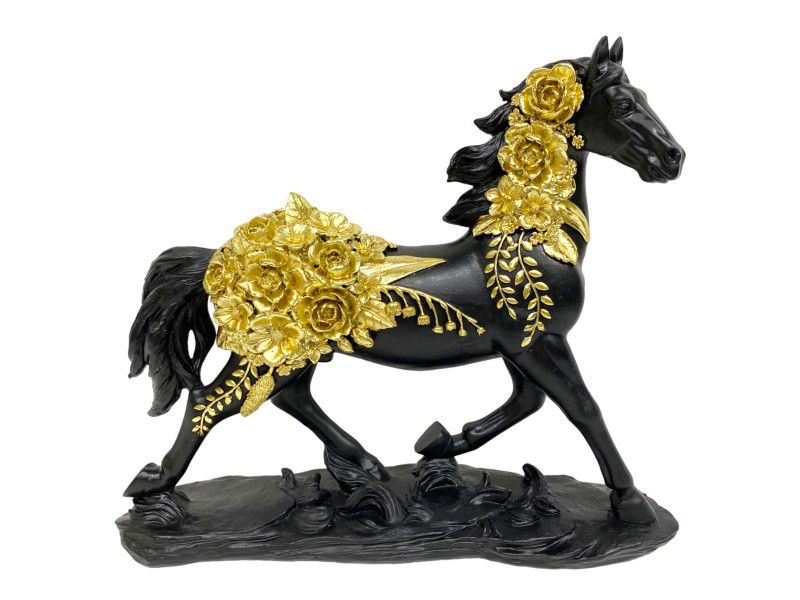 Black Horse With Gold Flowers