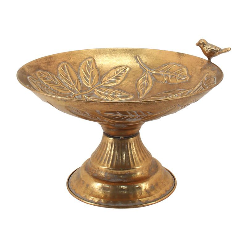 Pressed Metal Footed Bowl W/Leaves+Birds