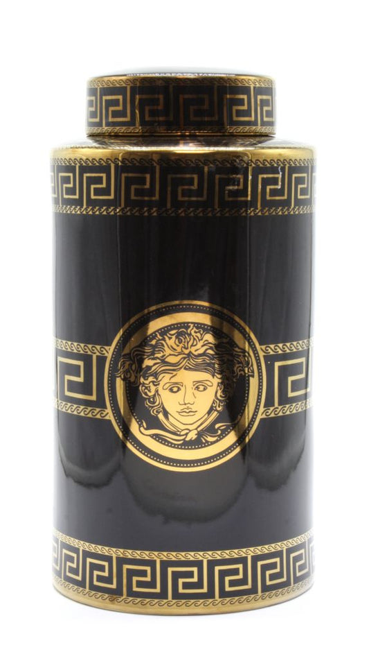 Jar Cylinder Black & Gold Medusa