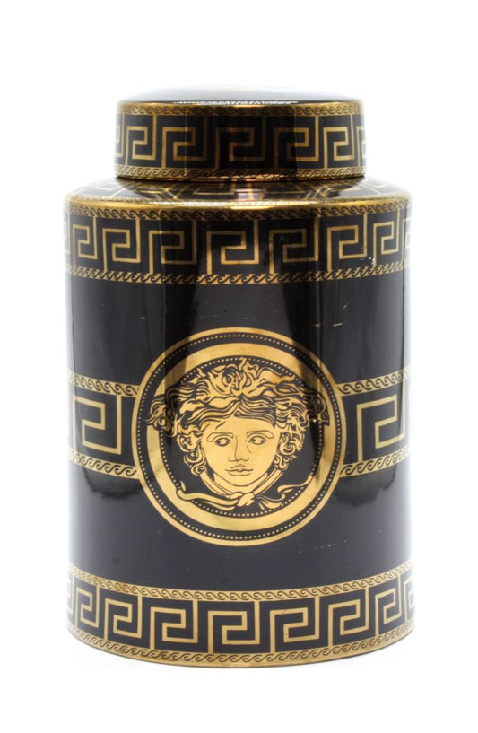 Jar Cylinder Black & Gold  Medusa