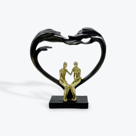 Couple In Heart Statue Black/Gold