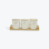 3PCS Porcelain Canister Set With Bamboo Lids And Tray-White Marble