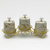 3PCS Porcelain Canister Set, White/Gold Marble