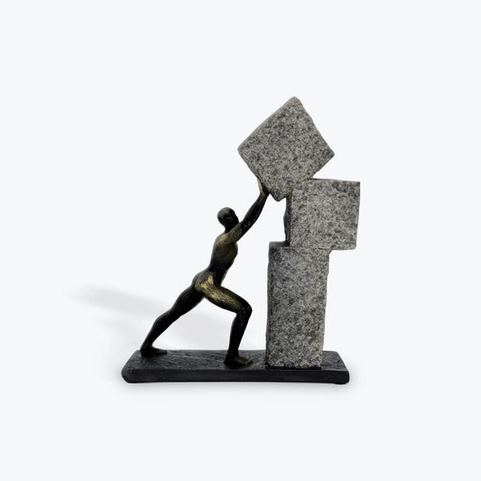 Man Lifting Stone Statue Blocks Statue, Black/Grey