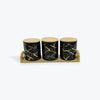 3PCS Black Marble Ceramic Canister Set With Bamboo Lids & Tray -Black Marble